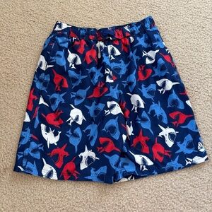 O'rageous Men's Red White & Blue Shark Print Swim Trunks Size Small